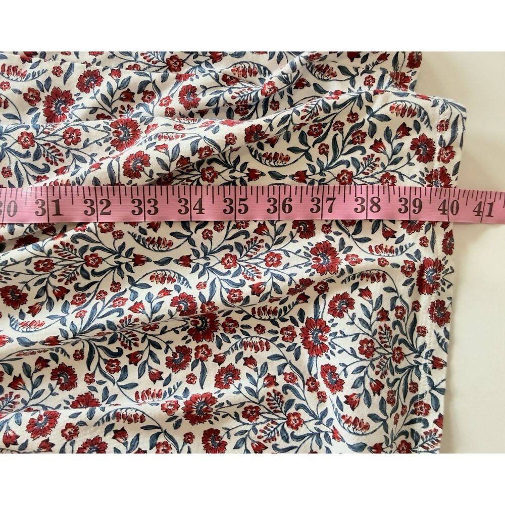 Lands End Floral Knit Dress V Neck Fit Flare Midi Cottage Stretch Red Navy Large - Picture 14 of 16